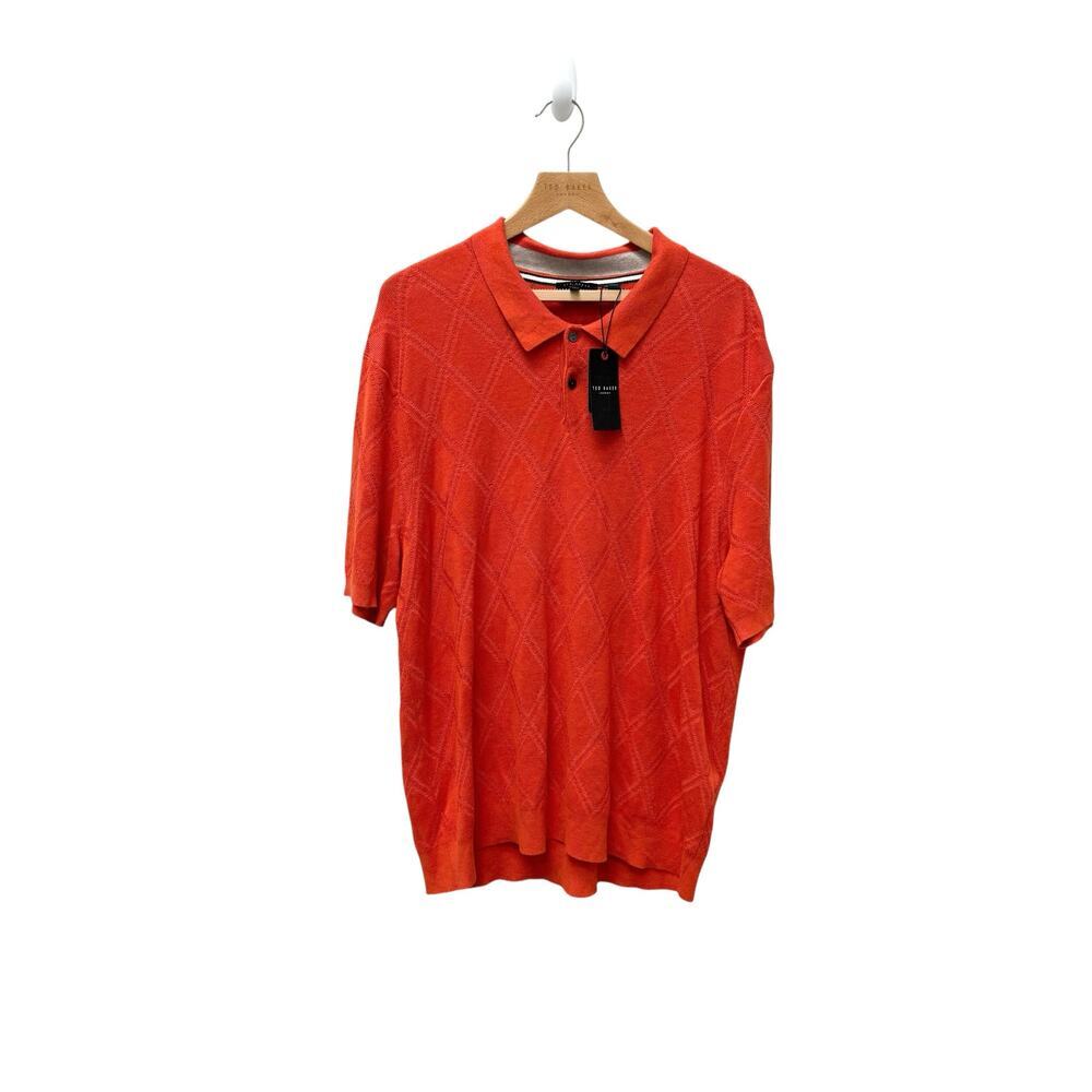 NWT Ted Baker Ventar Diagonal Diamond Polo Sweater Orange Men’s Size 6 (XXL US)